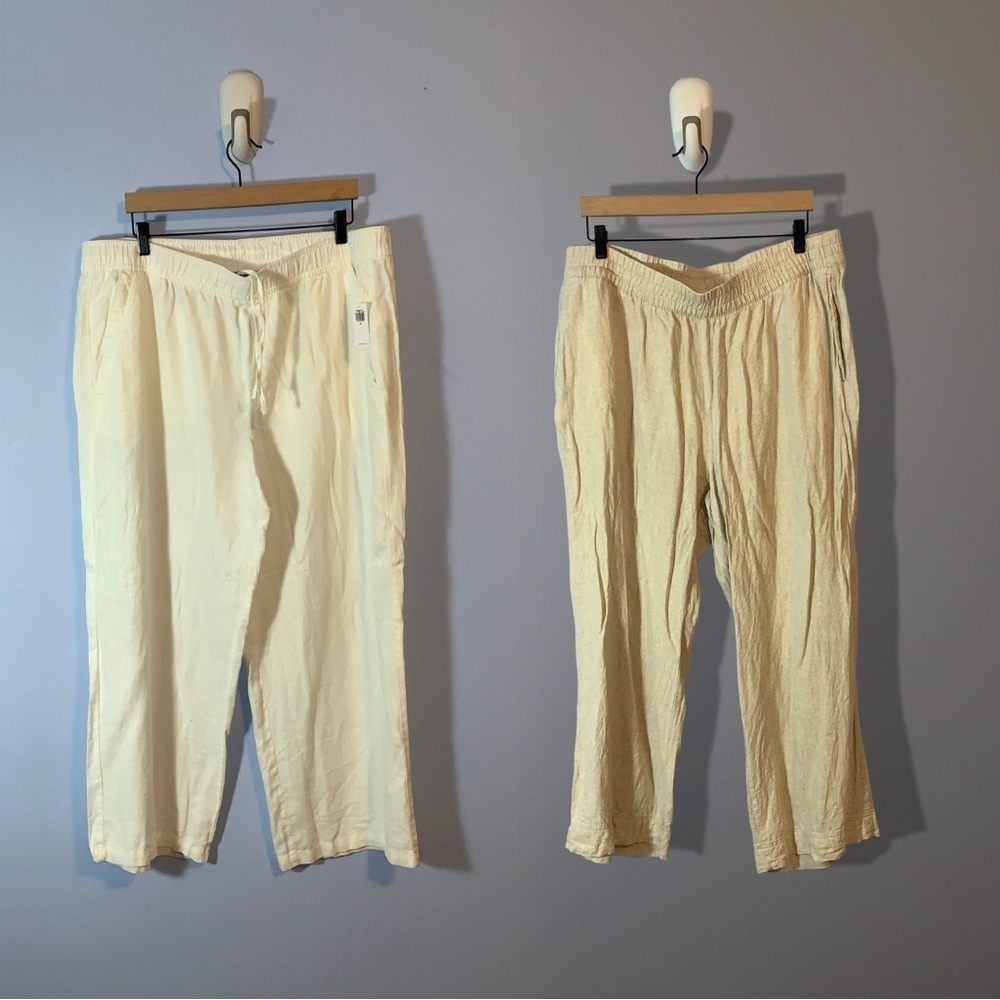 Old navy lot of 2 pairs linen pull on pants tan and white nwt size XL Wide leg